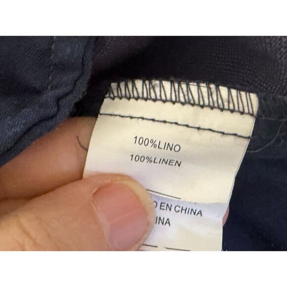 Azulu Womens Blue Linen Trousers Size 2 Medium With Buttoned Back Pocket - Picture 9 of 9